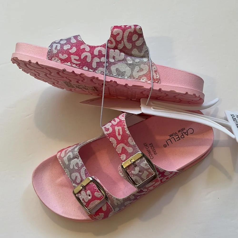 NWT👡 Elli by Capelli of New York Girl's Double Strap Buckle Slides SZ-12/13
